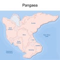 Supercontinent Pangaea with modern continental borders, Superocean Panthalassa, and Paleo-Tethys Ocean