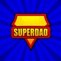 Superdad logo template. Frame with divergent rays. Super dad shield.