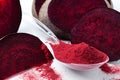 Superfood beetroot powder on a white background. Healthy eating concept dry beet powder