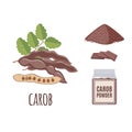 Superfood carob set in flat style.