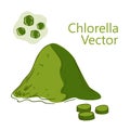 Superfood chlorella set in hand drawn style Royalty Free Stock Photo