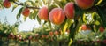 Superfood peaches growing on a fruit tree in a natural orchard Royalty Free Stock Photo