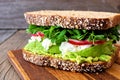 Superfood sandwich with, avocado, egg whites, radishes and pea shoots Royalty Free Stock Photo