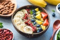 Superfood smoothie in coconut bowl