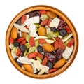 Superfood snacking mix in wooden bowl