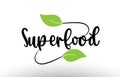 Superfood word text with green leaf logo icon design
