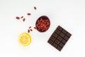 Superfoods; chocolate, goji berries and lemon