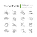 Superfoods variety pixel perfect linear icons set