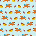 Superhero animals pattern seamless. Super cat and dog and dove in Cloak and mask. Superpowers pet and pigeon. Cartoon style Royalty Free Stock Photo