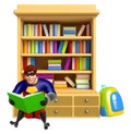 Superhero with Book shelves & School bag,book