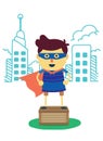 Superhero boy of imagine city stand on box