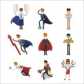 Superhero business man woman vector illustration set character success cartoon power concept businessman strong person Royalty Free Stock Photo