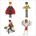 Superhero business man woman vector illustration set character success cartoon power concept businessman strong person Royalty Free Stock Photo