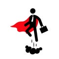 Superhero business pictogram man icon set. Superhero businessman flying stick figure. Victory worker, employer pictogram