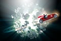 The superhero businessman driving vintage roadster Royalty Free Stock Photo