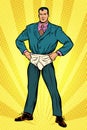 Superhero businessman in funny pants diapers