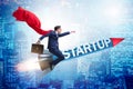 The superhero businessman in start-up concept flying rocket Royalty Free Stock Photo