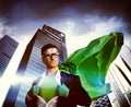 Superhero Businessman Strength Cityscape Leader Concept