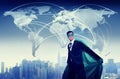 Superhero Businessman World Connection Concept