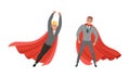 Superhero Businessmen in Red Capes Striving for Success Set, Leadership, Victory Concept Cartoon Vector Illustration