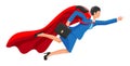 Superhero businesswoman flying in sky.