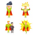 Superhero cartoon character power icons set