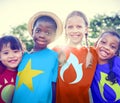 Superhero Children Friendship Cheerful Summer Concept