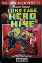 Superhero comic book featuring the black character called Luke Cage, produced by Marvel Comics, and recently made into a TV series Royalty Free Stock Photo