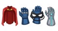Superhero costume elements: cape, gloves, and mask ready for action and heroic adventures Royalty Free Stock Photo
