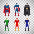 Superhero costumes set on transparent background