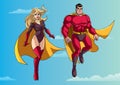 Superhero Couple Flying in Sky