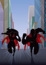 Superhero Couple Running in City Silhouette