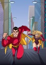 Superhero Couple Running Hero Leads