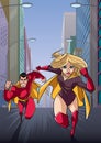 Superhero Couple Running Heroine Leads
