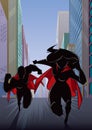 Superhero Couple Running Heroine Leads Silhouette