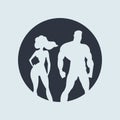 Superhero Couple. silhouette man and woman superheroes. vector illustration in round dark color