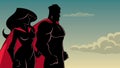 Superhero Couple Standing Together Silhouette