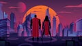 Superhero Couple in Futuristic City