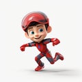 Superhero Cricket Cartoon Character Running In Red Suit