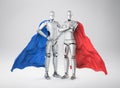 Superhero cyborgs with red and blue cloaks Royalty Free Stock Photo