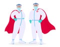 Superhero doctors in safety protection suit, medical mask and capes. Team of professional surgeons. Male and female physicians Royalty Free Stock Photo