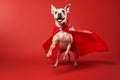 Superhero dog cape jumping. Generate Ai