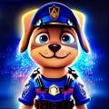 superhero dog with police hat on abstract background - 3d illustration generative AI