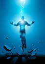 Superhero electrically charged by thunder strike Royalty Free Stock Photo