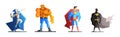 Superhero Fantastic Character in Pose and Costume Vector Set