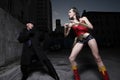 Superhero fighting the villain Royalty Free Stock Photo