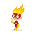Superhero fire boy character cartoon vector Illustration
