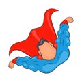Superhero flying figure icon, cartoon style