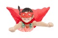 Superhero girl flying isolated on white background