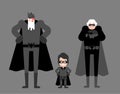 Superhero grandparents and grandson. Super grandparent in Cloak and mask. Superpowers old man. Grandfather and grandmother Cartoon